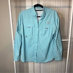 Columbia Size Small Outdoor Fishing PFG Light Blue Button-Up Shirt‎